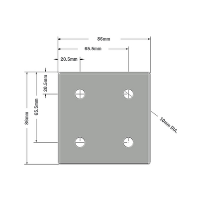 41-120-1SS MODULAR SOLUTIONS TIE PLATE 90MM X 90MM X 6MM CREATES RIGHT ANGLE, WITH STAINLESS STEEL HARDWARE
